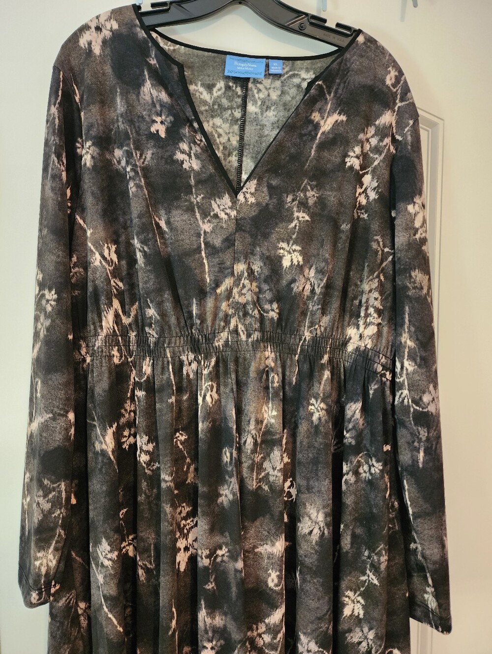 Simply Vera Wang Brown Cream Floral Long-Sleeve Hi-Lo Dress XL Ruffled Hem